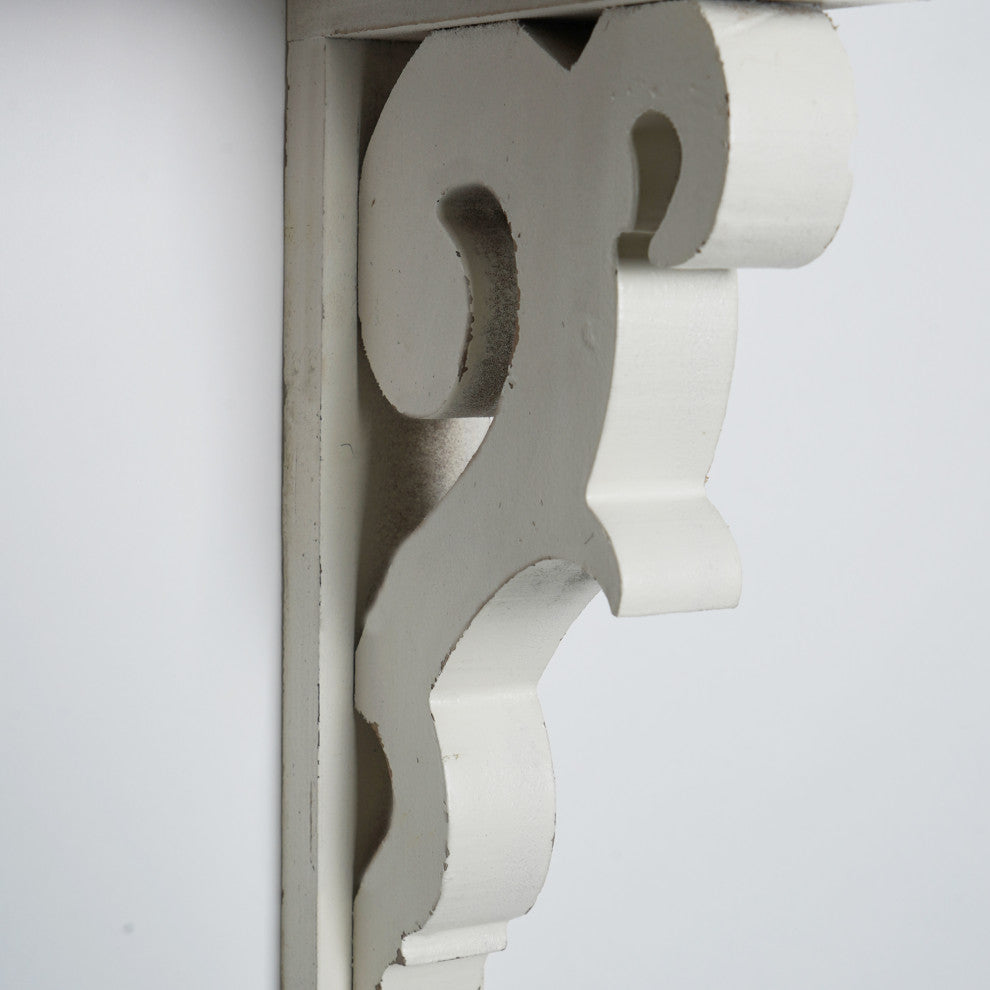 Whitewashed Distressed Antique Wood Corbel Wall Shelf Brackets, Set of 2