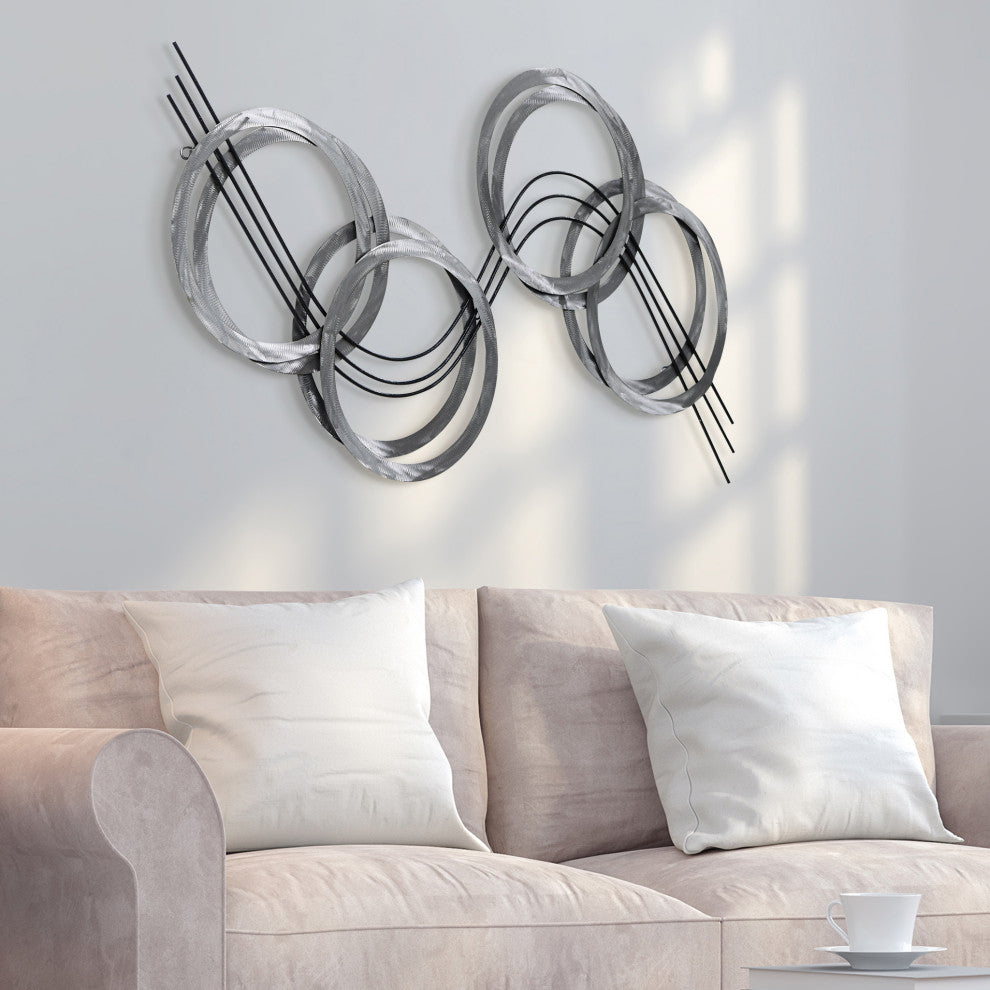 Hand Painted Etched Metal Wall Sculpture, Multi Color, Flowing