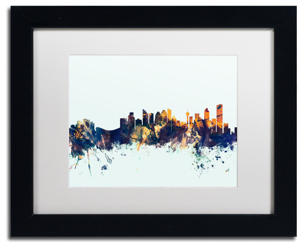 Michael Tompsett 'Calgary Canada Skyline Blue' Matted Framed Art, 11x14