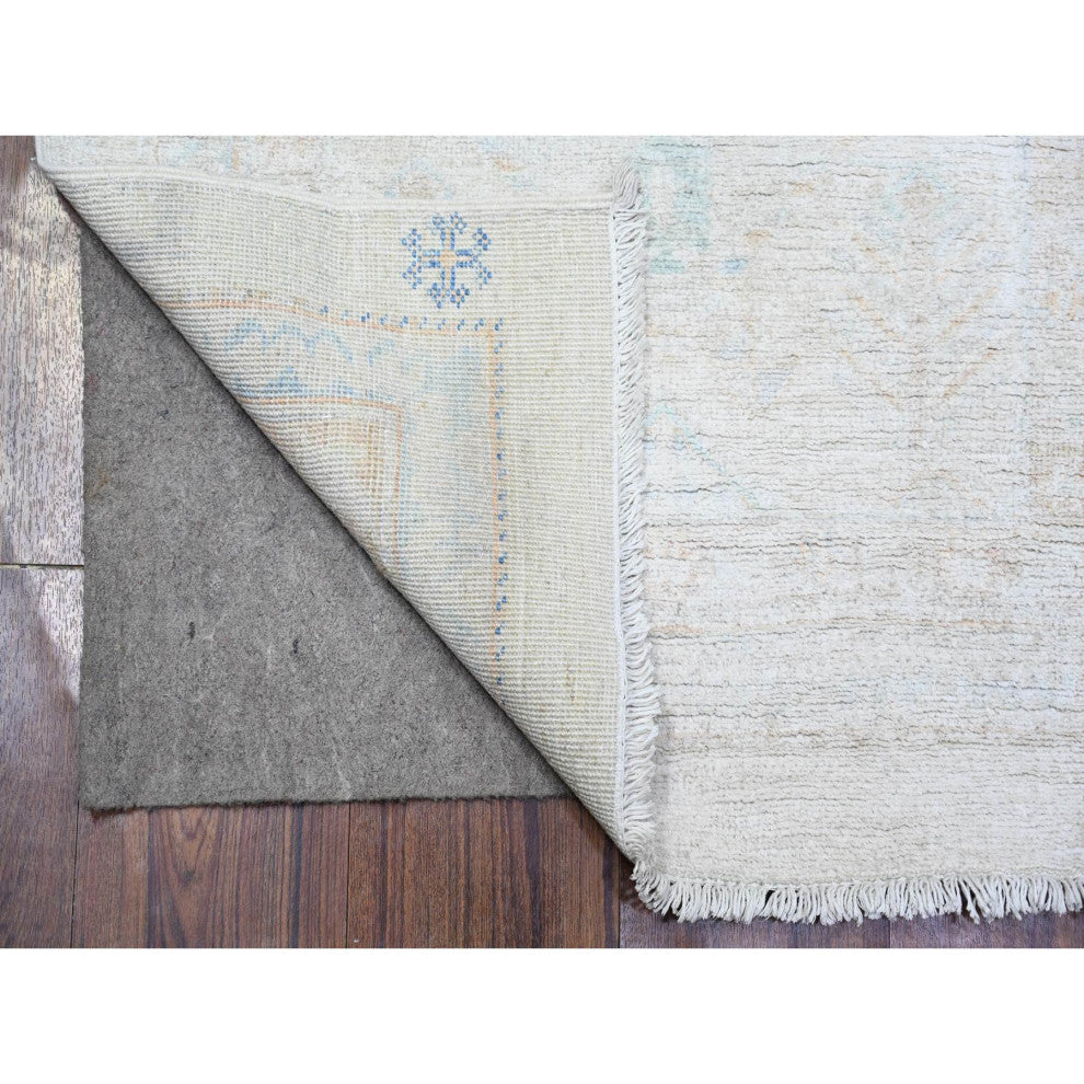 Swan White Washed Out Peshawar Wool Hand Knotted Runner Oriental Rug  2'5"x9'5"