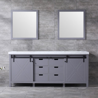 Marsyas 80" Dark Gray Double Vanity Carrara Marble Top Sinks, 30" Wall Mirrors
