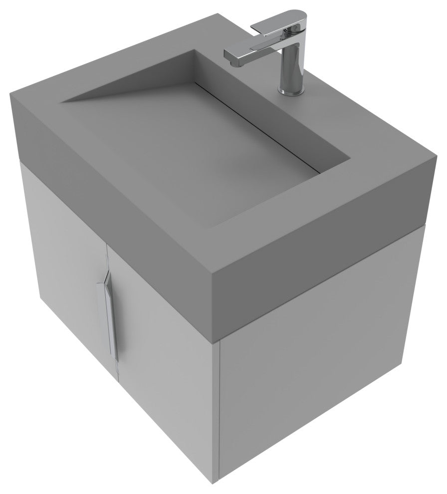 CastelloUSA Nile 24" Wall Mounted Bathroom Vanity Set, Gray, Gray Top, Chrome Handles