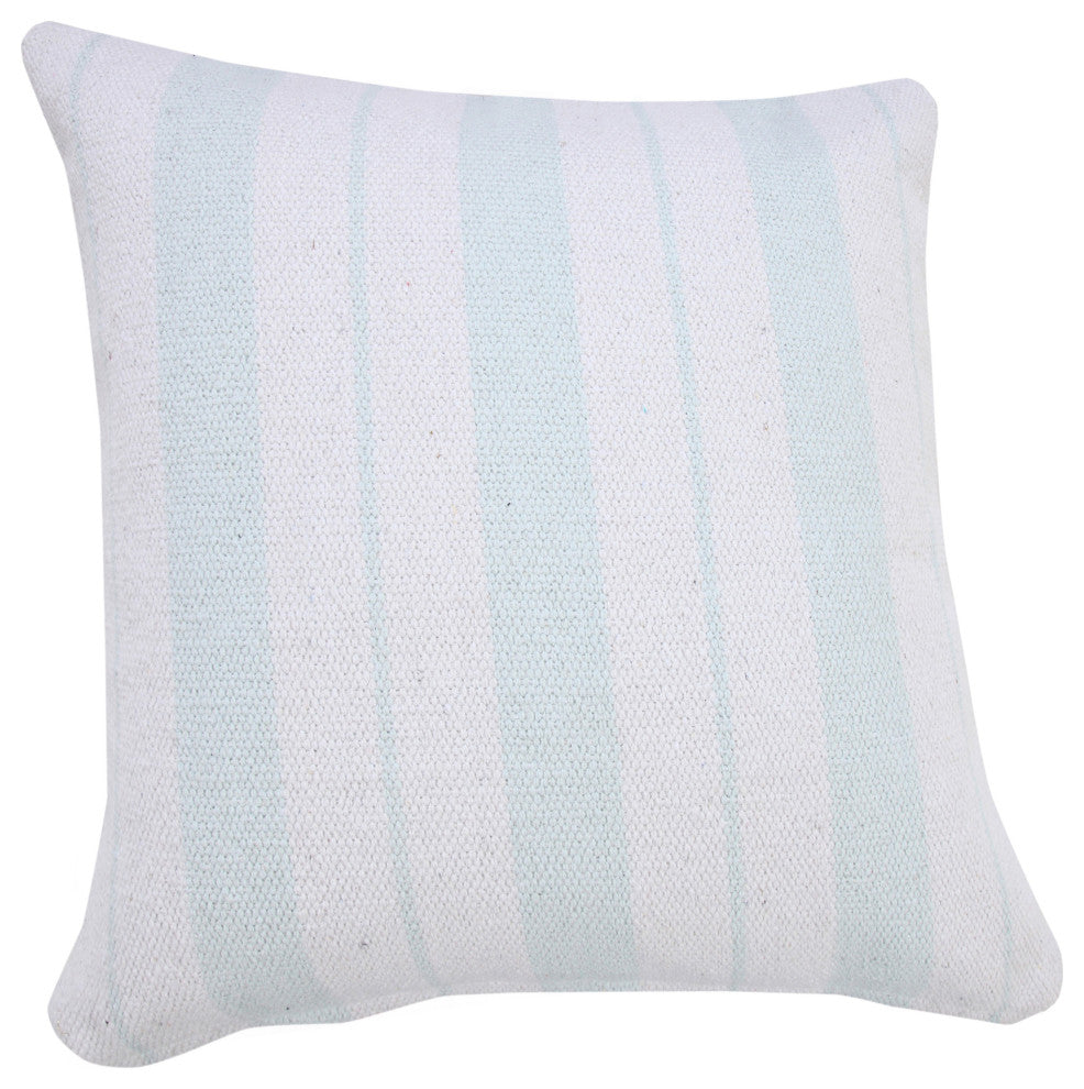 Ox Bay Handwoven Baby Blue/White Stripe Organic Cotton Pillow Cover, 20"x20"