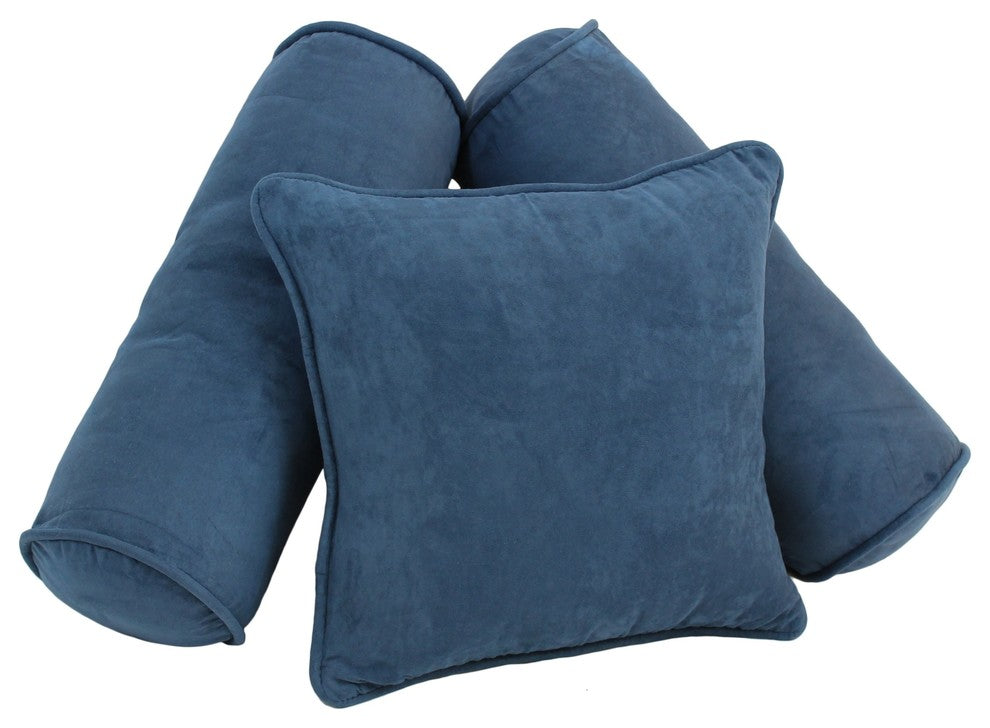 Solid Microsuede Throw Pillows with Inserts, Set of 3, Aqua Blue, Indigo