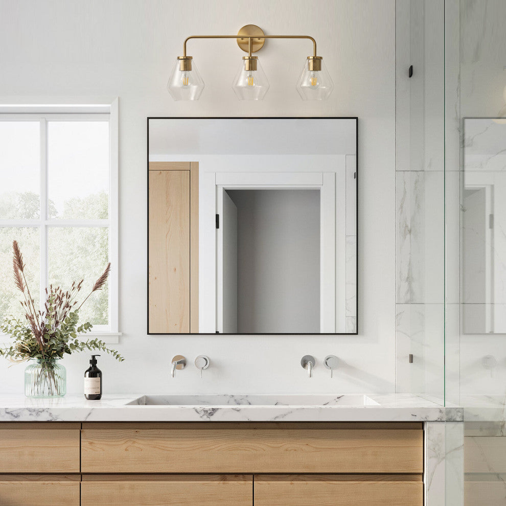 Farmhouse Gold 3-Light Bathroom Glass Vanity Light Over Mirror