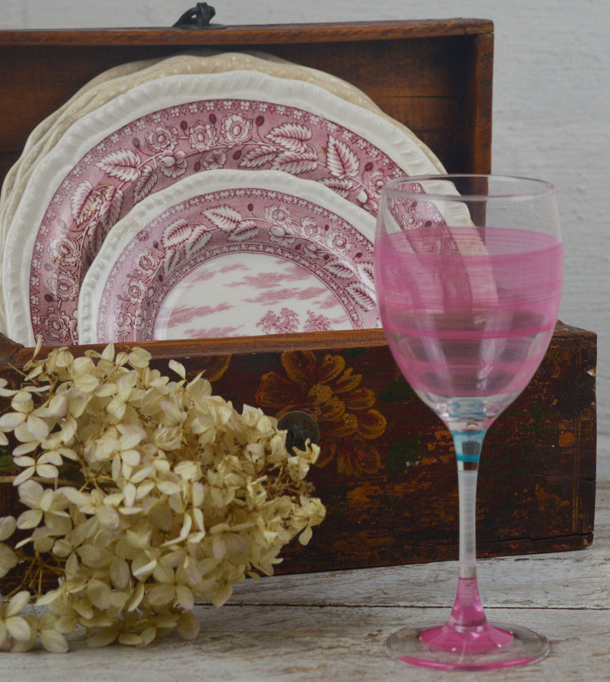 Retro Stripe Pink Wine Glasses, Set of 2