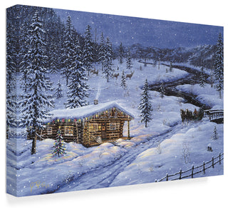 Jeff Tift 'Winter Cabin' Canvas Art, 19"x12"