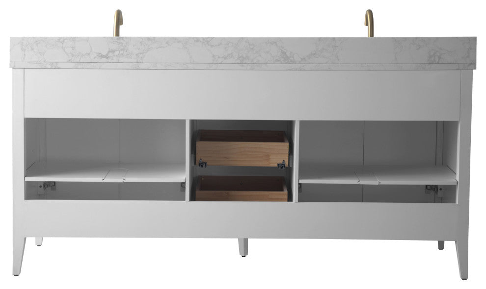 Vanity Art Freestanding Vanity, White, 72", Double Sink, Golden Brushed