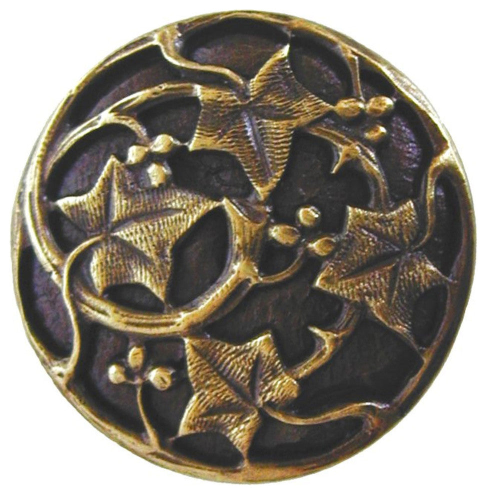 Ivy With Berries Knob, Antique-Style Brass