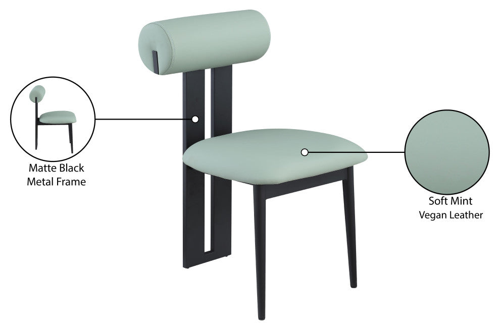 Dario Upholstered Dining Chair, Set of 2, Mint, Vegan Leather, Matte Black