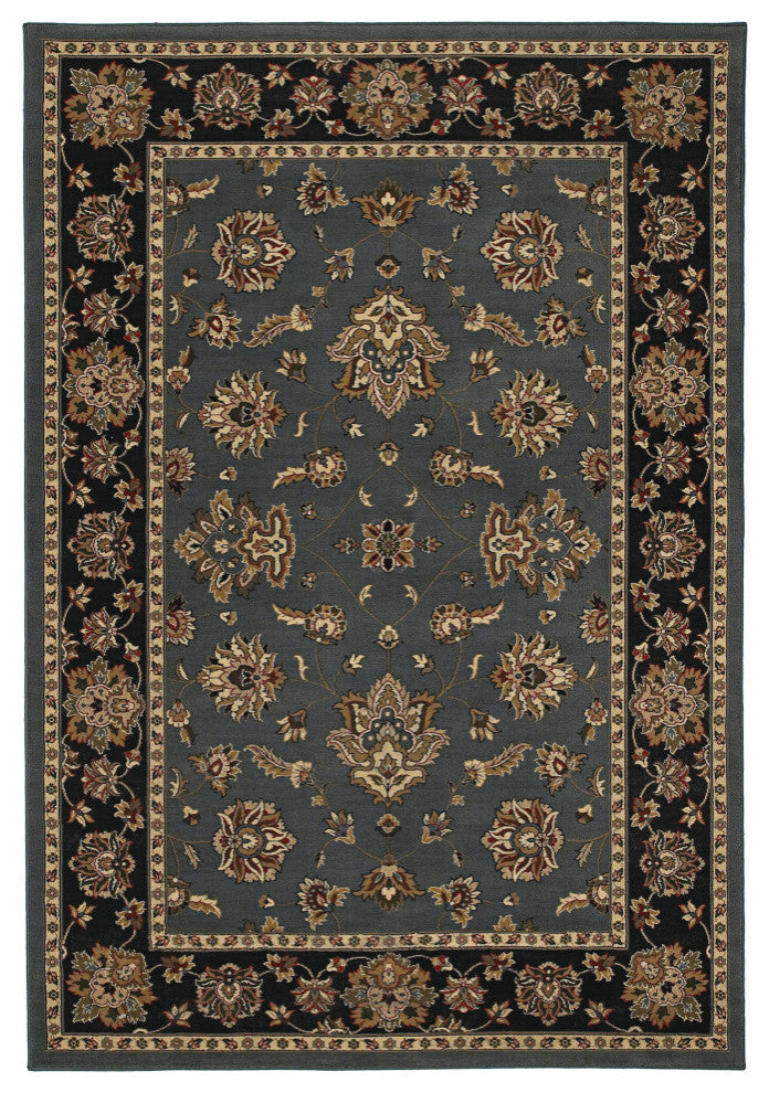 Aiden Traditional Vintage Inspired Blue/Black Rug, 4' x 5'9"