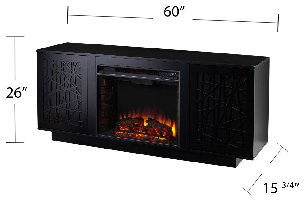 Vivian Electric Media Fireplace With Storage, Black
