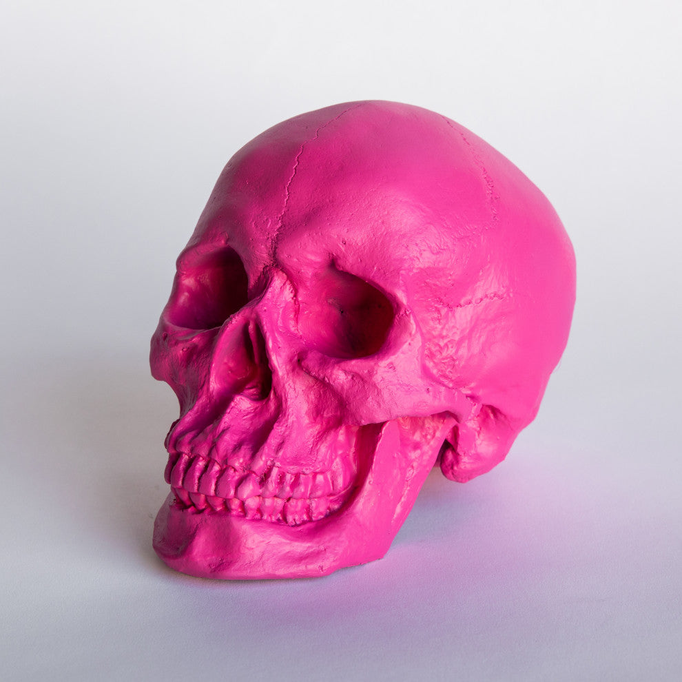 Faux Human Skull, Resin Home Decor, Table Top Skeleton Head, Pink
