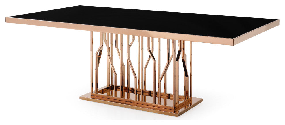 Modrest Marston Modern Black Glass and Rosegold Dining Table