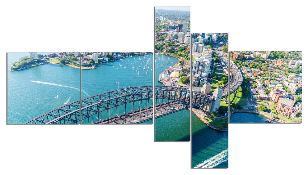 Sydney Aerial View, Cityscape Photography Canvas Art Print, 60"x32", 5 panels