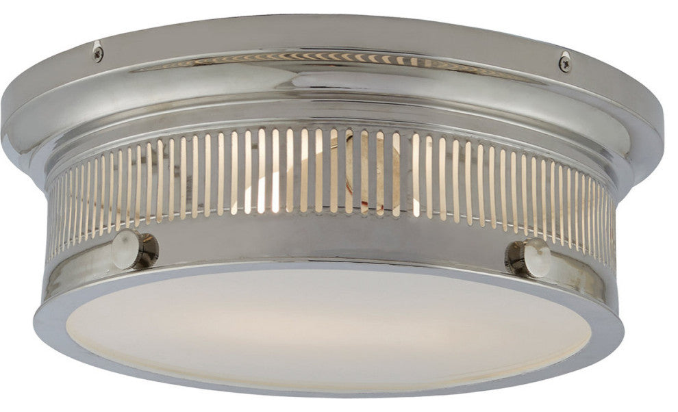 Alderly Flush Mount, 2-Light, Polished Nickel, White Glass, 13"W