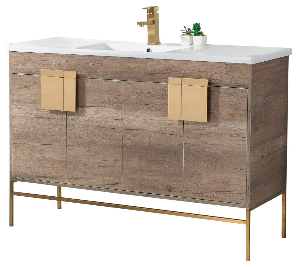 Shawbridge 48" Single Sink Bathroom Vanity, Shadow Gray, Satin Brass Hardware