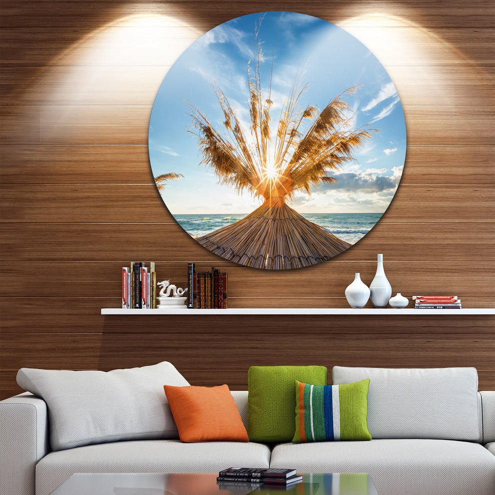 Vivid Sunrise On Sandy Beach, Seashore Large Disc Metal Wall Art, 36"