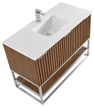 Terra Bathroom Vanity, Walnut/Brushed Nickel, 48", White Quartz Top