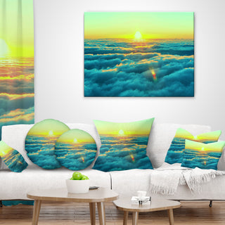 Beautiful Sunset Over Blue Clouds Landscape Printed Throw Pillow, 16"x16"