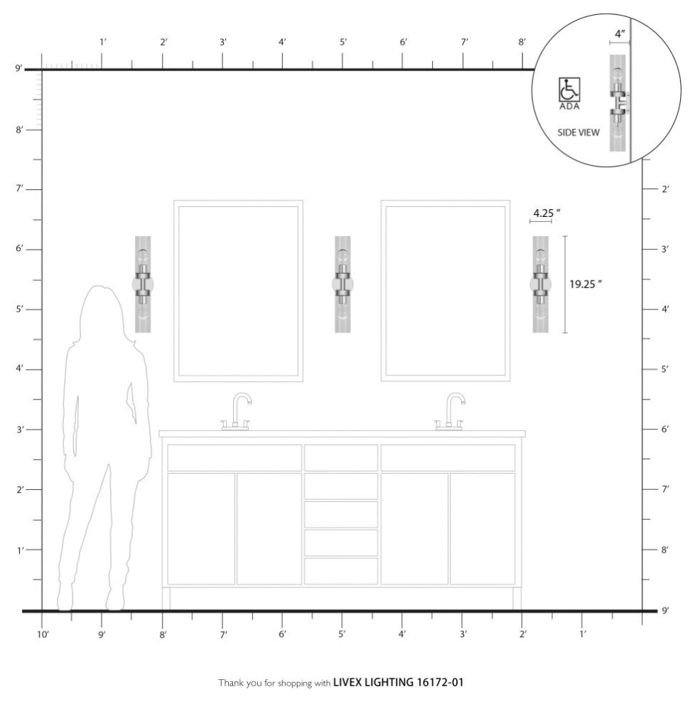 Ludlow 2 Light Antique Brass ADA Vanity Sconce