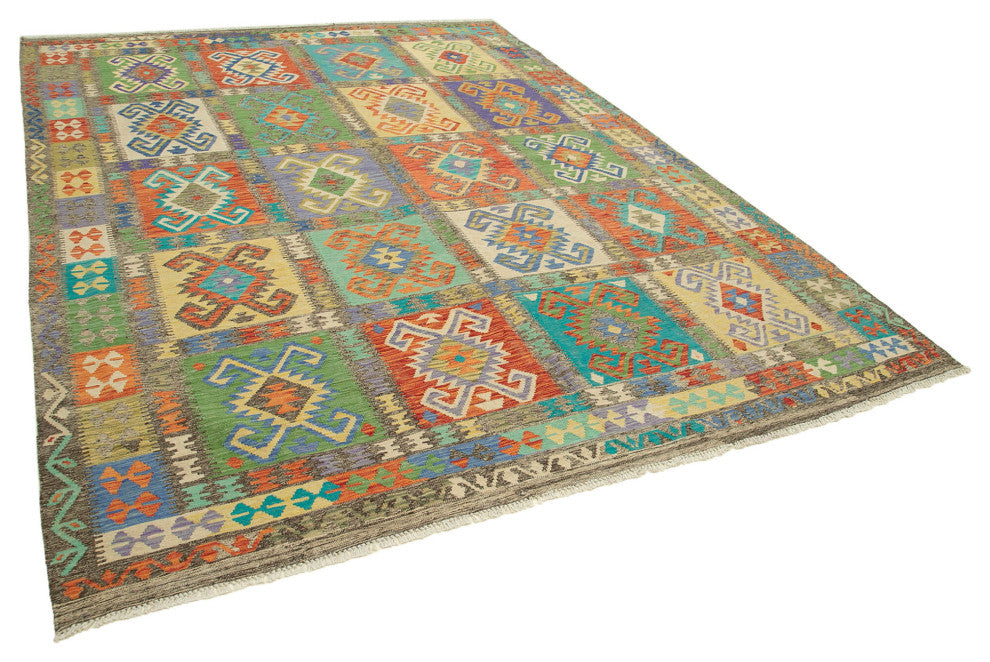 Rug N Carpet - Handmade Turkish 8' 7'' x 11' 3'' Modern Design Wool Kilim Rug