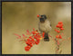 "Bulbul With Nandina" Framed Canvas Giclee by Shlomo Waldmann, 17x13"