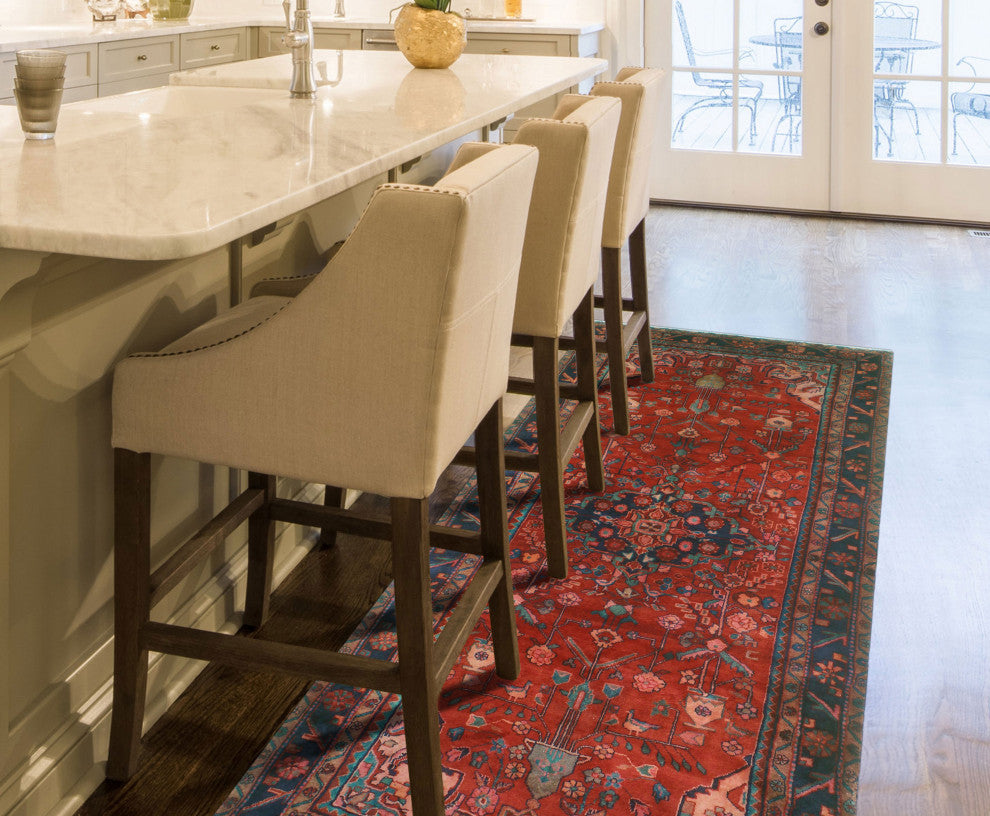 Fine Vintage Distressed Leilah Red/Navy Rug, 4'8x9'4