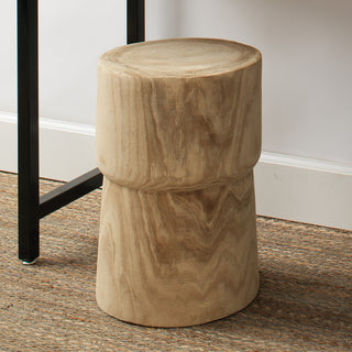 Rustic Modern Solid Wood Block Side Table Round Drum Cork Shape Natural Accent