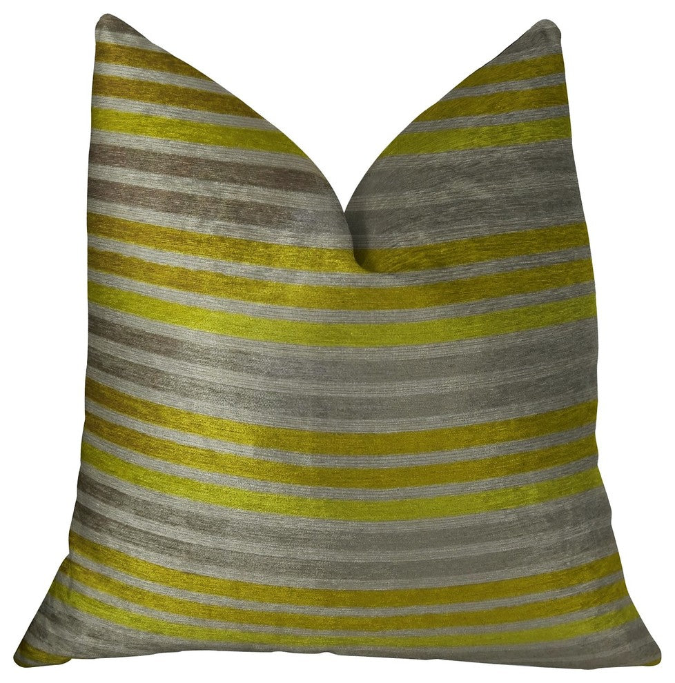 Kaleva Lime and Gray Handmade Luxury Pillow, 16"x16"