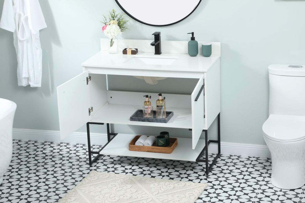 Sue 40" Single Bathroom Vanity, White, With Backsplash