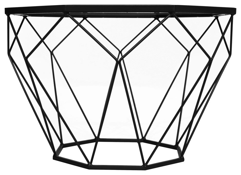 LeisureMod MD23BL Malibu Modern Octagon Glass Black Chrome Base Coffee Table