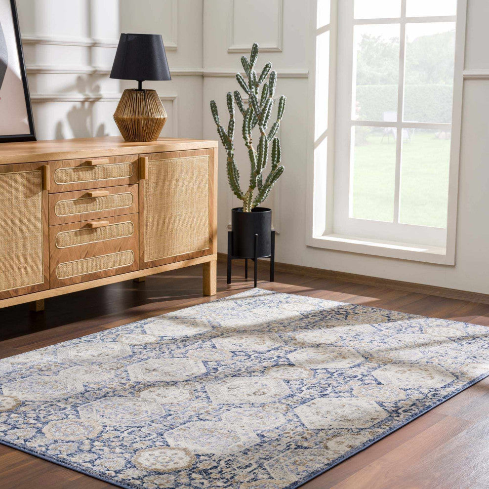 Hauteloom Parkerfield Blue Area Rug, Beige/Denim/Gray, 2'x2'11"