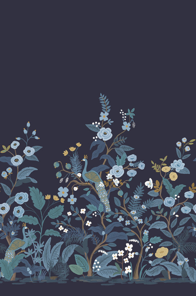 Navy Peacock Wall Mural