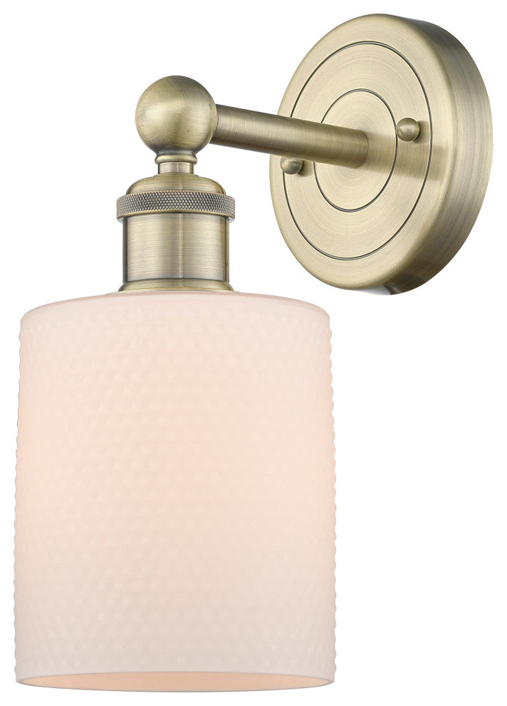 Edison Cobbleskill 1-Light 5" Sconce, Antique Brass Finish, Matte White Shade