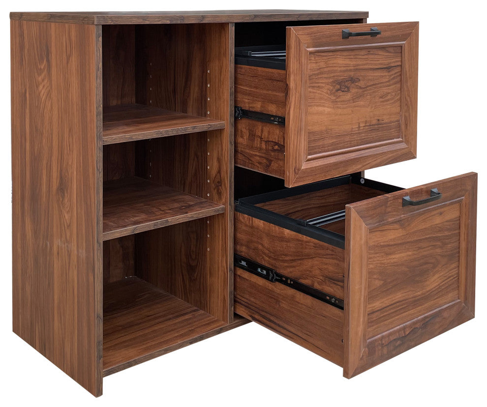 Graham 31.5" Wide 2 Drawer Modern Lateral Filing Cabinet, Walnut Wood Grain