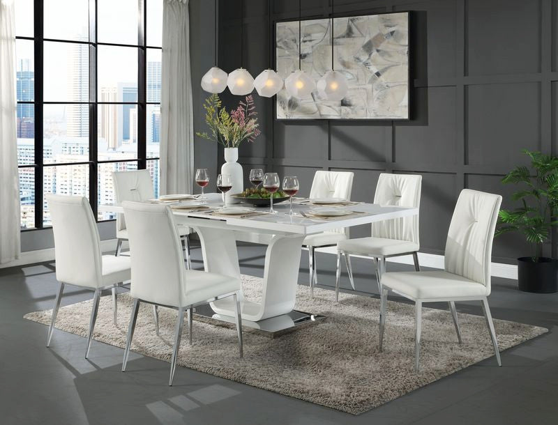 Kamaile Side Chair, Set-2, Beige Synthetic Leather and Chrome Finish