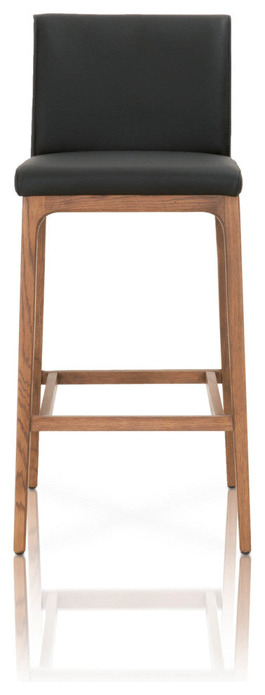 Wooden Barstool With Leather Upholstery, Black and Brown