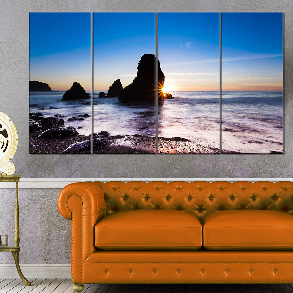 Sunset at Rodeo Beach Panorama, Seashore Canvas Print, 48"x28", 4 Panels