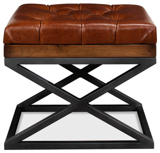 Modern Tufted Leather X Frame Stool