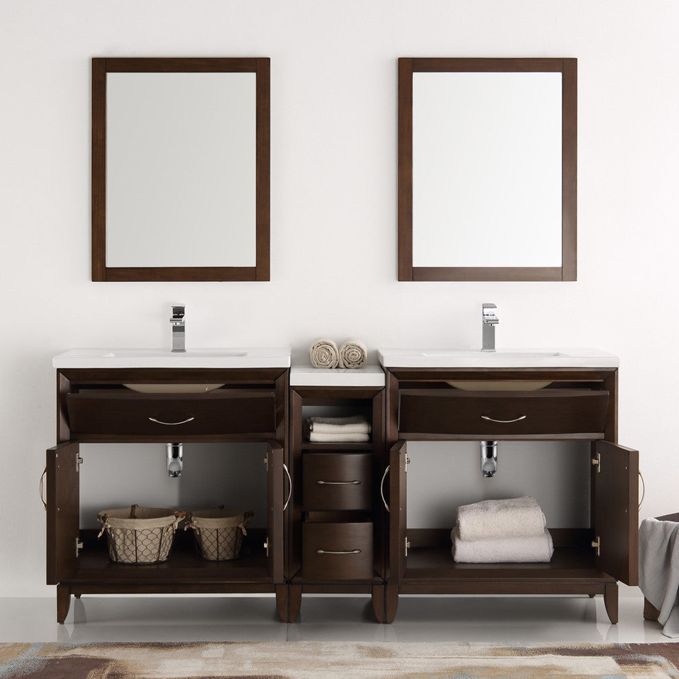 Cambridge 72" Antique Coffee Double Sink Traditional Bathroom Vanity, FFT1030BN