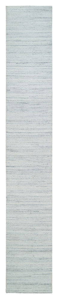 Ivory Plain Modern Striae Pure Wool Hand Loomed Runner Oriental Rug 2'5"x15'9"