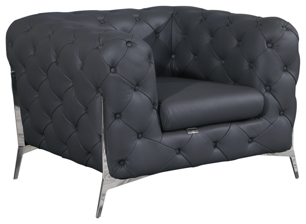 Angelica Italian Leather 2 Chair Set, Gray