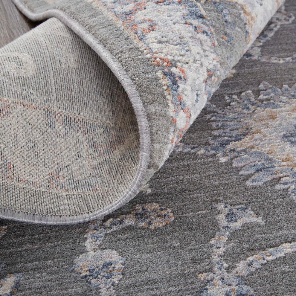 Weave & Wander Sybil Transitional Oriental Style Rug, Charcoal Gray/Red, 9' X 12