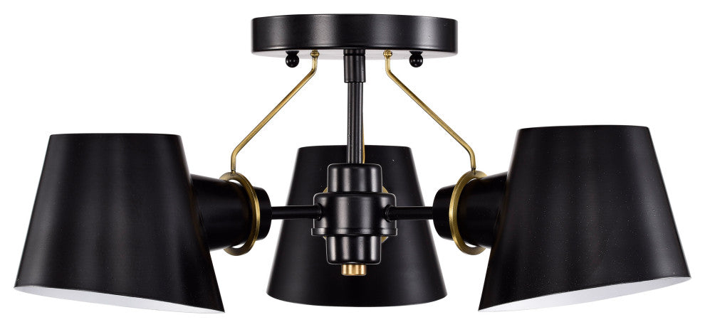 Baxter 3-Light Semi-Flush Fixture, Black With Burnished Brass