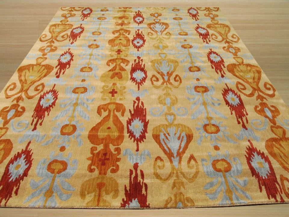 EORC Hand-tufted Wool Beige Transitional Abstract Ikat Rug, Round 6'x6'