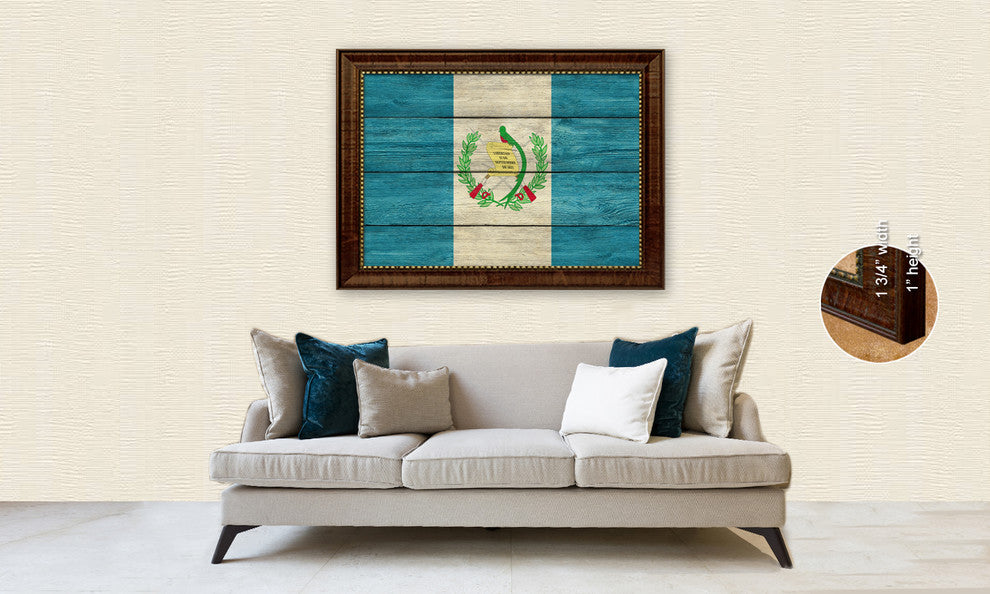 Guatemala Country Textured Flag Print With Brown Gold Frame, 15"X21"