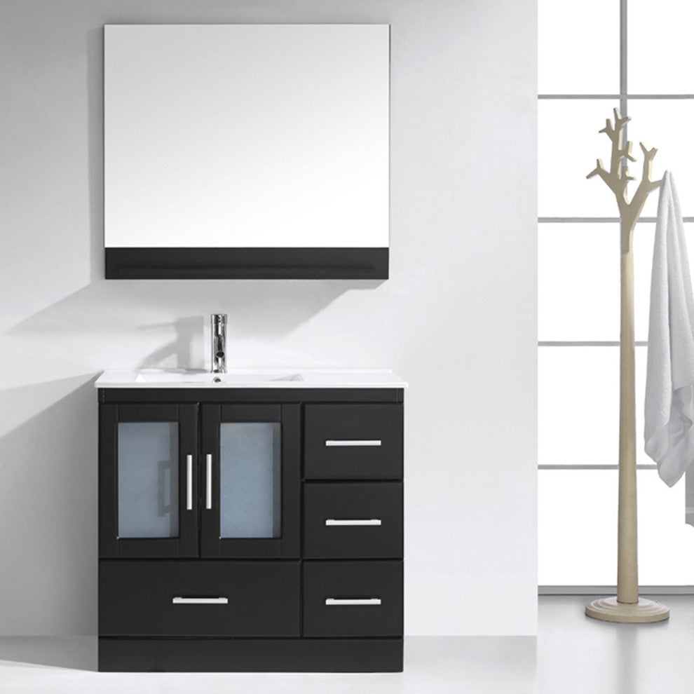 Virtu Zola 36" Single Bathroom Vanity, Espresso, Polished Chrome Faucet, Mirror