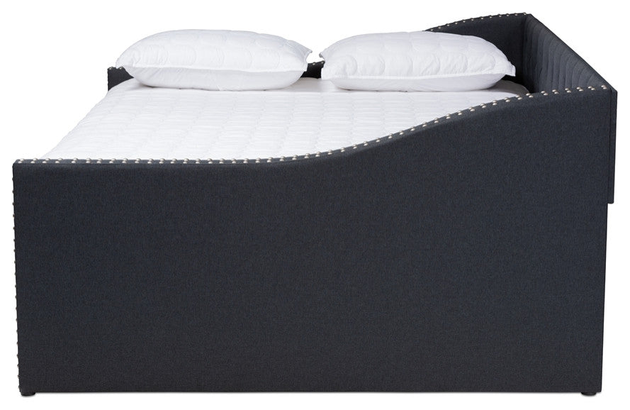 Modern Dark Grey Fabric Upholstered Queen Size Daybed