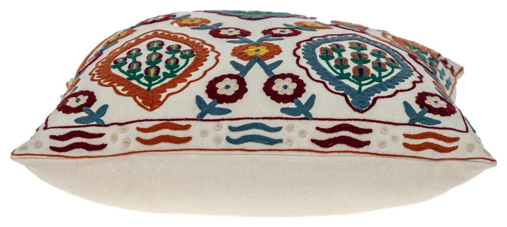 Floral Embroidered Multicolor Decorative Pillow